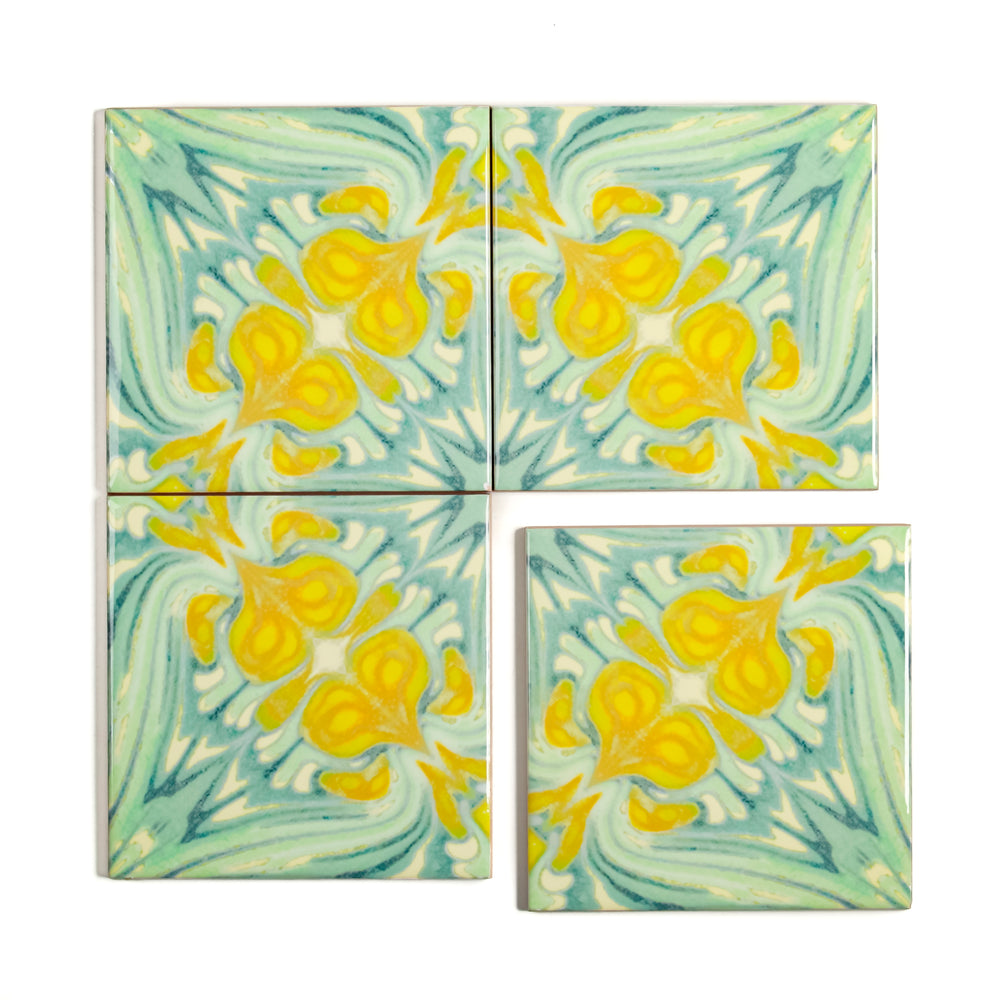 Yellow Green Vintage Botanical Tiles - Large Scale