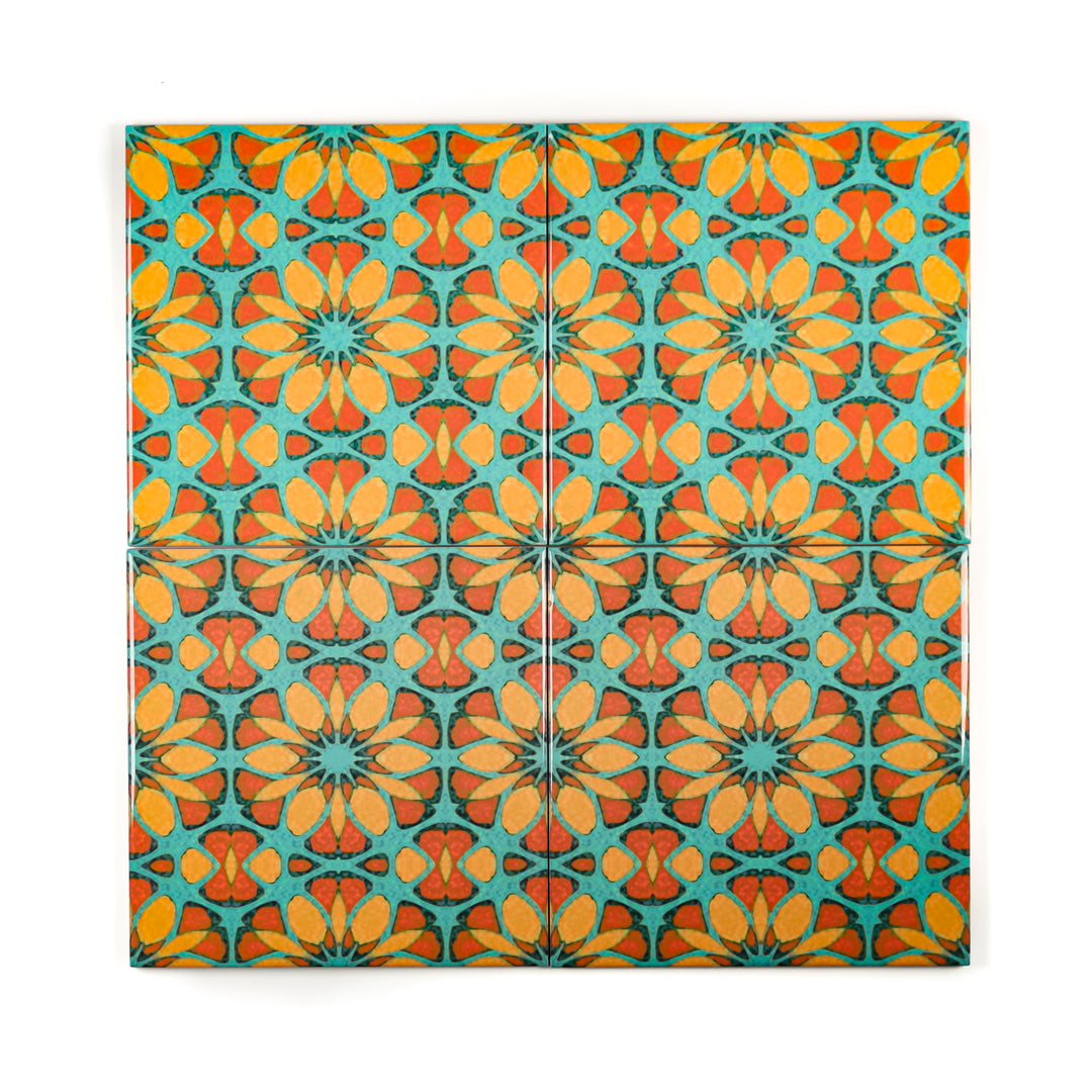 Moroccan Flower Tile - teal orange