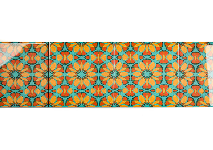 Moroccan Flower Tile - teal orange