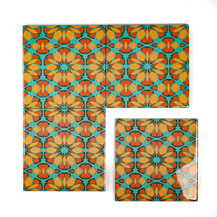 Moroccan Flower Tile - teal orange