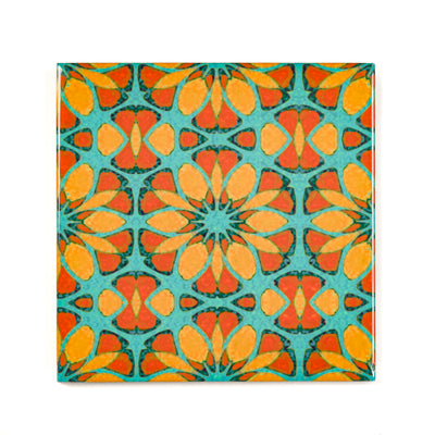 Moroccan Flower Tile - teal orange