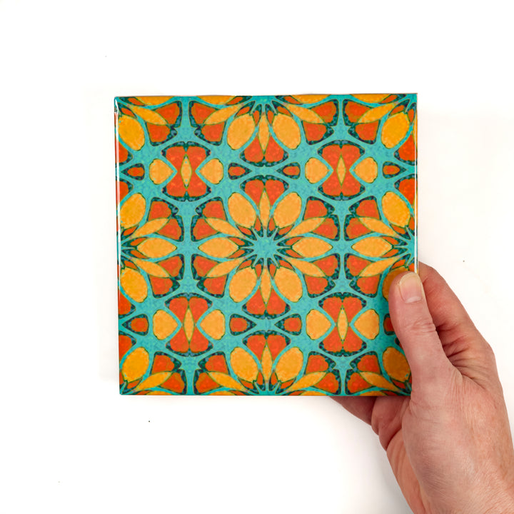 Moroccan Flower Tile - teal orange