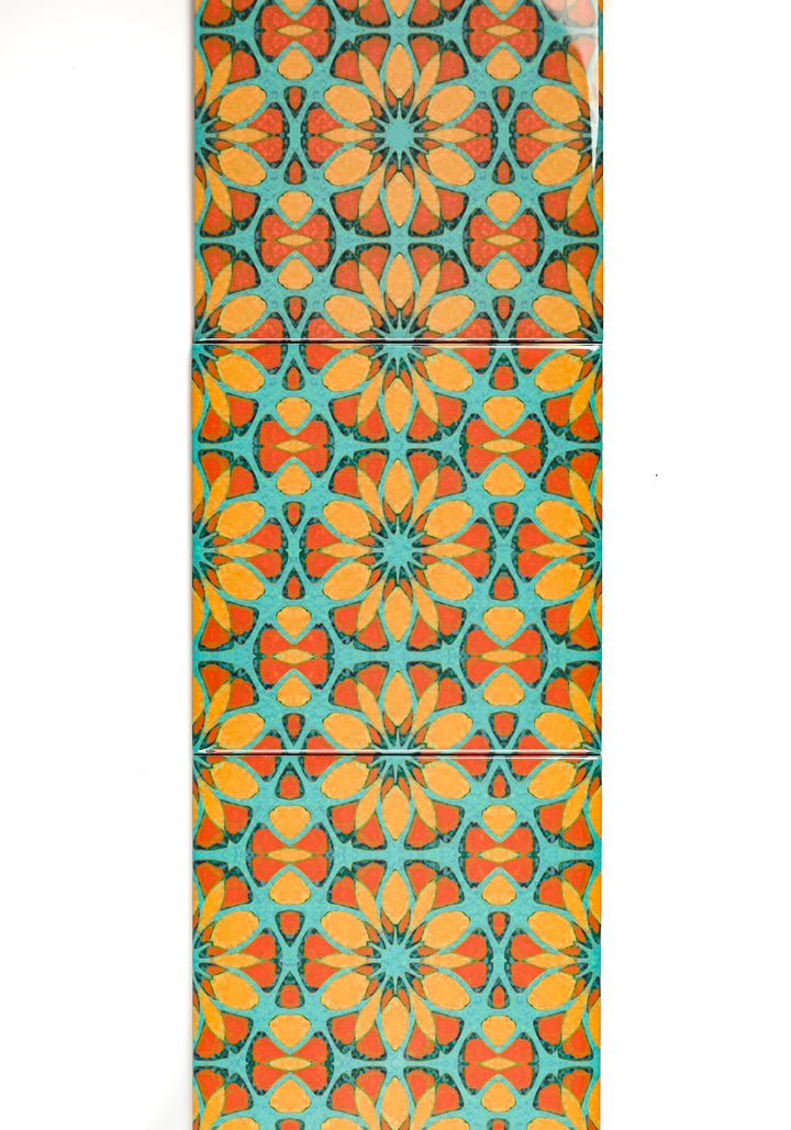 Moroccan Flower Tile - teal orange