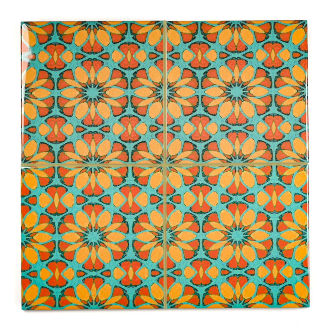 Moroccan Flower Tile - teal orange