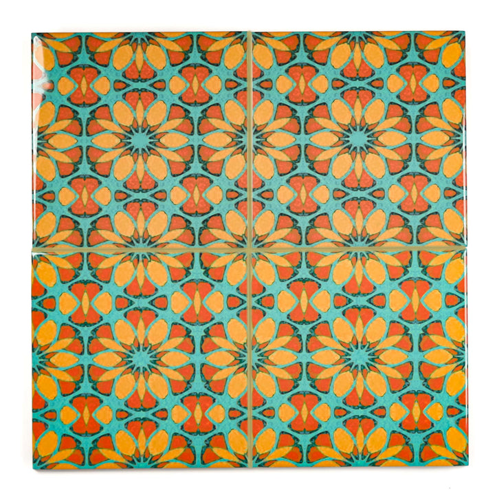 Moroccan Flower Tile - teal orange