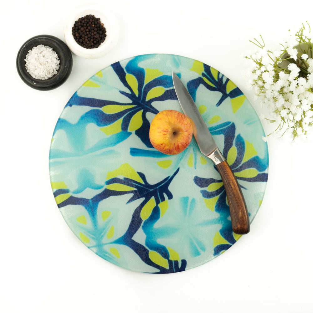 Navy Blue Yellow modern abstract chopping board - Large