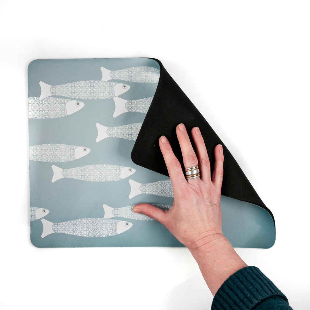 Grey Ocean Shoal Pet Food Mat