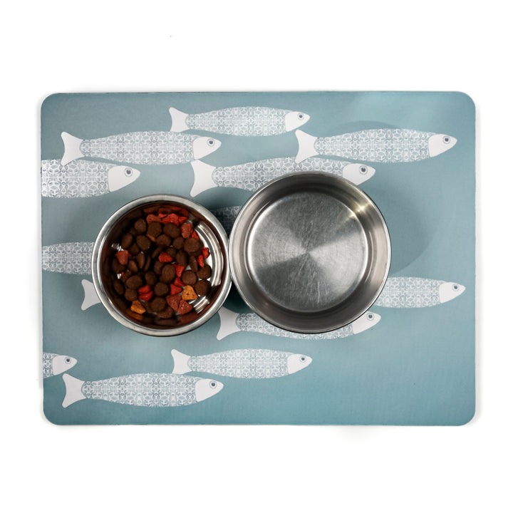 Grey Ocean Shoal Pet Food Mat