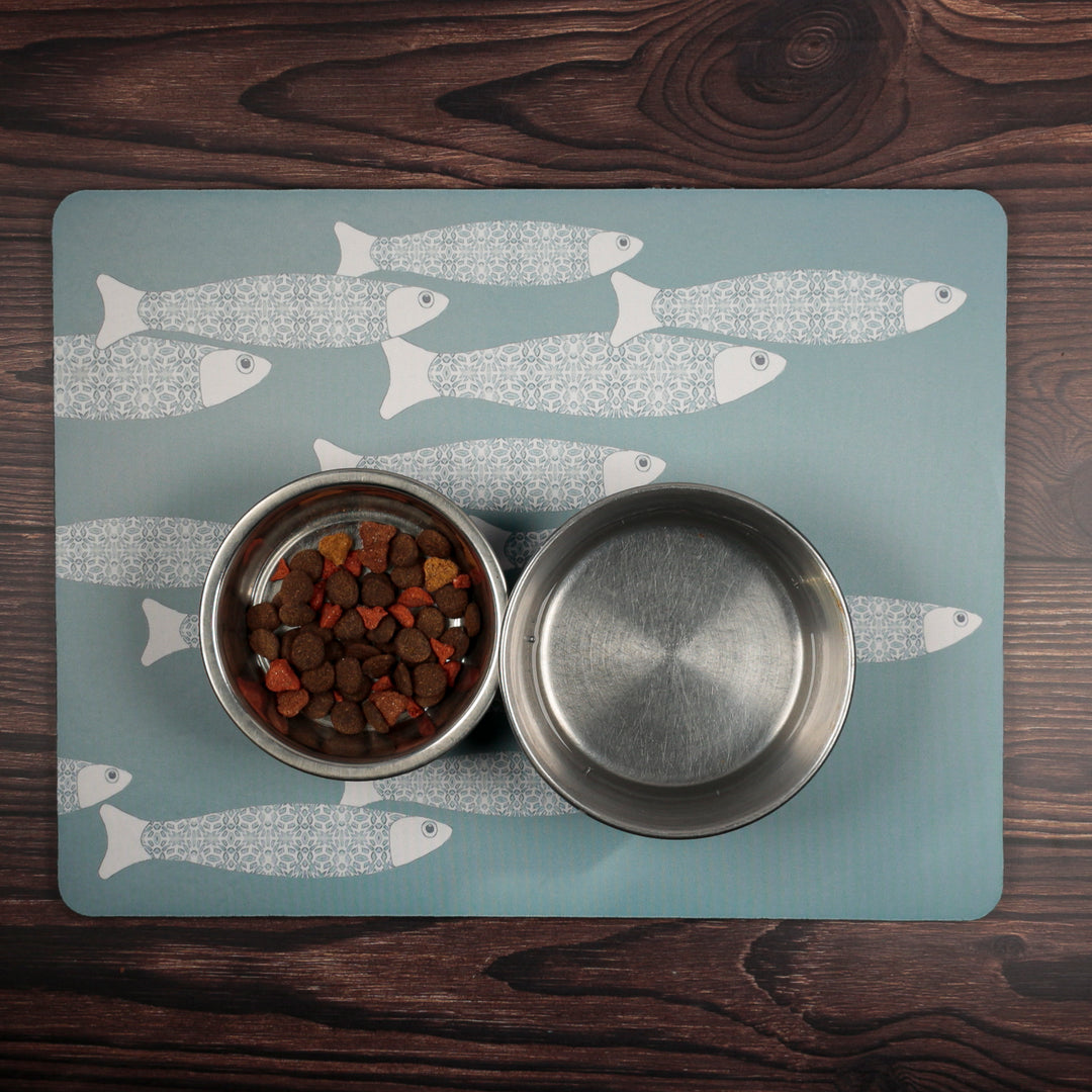 Grey Ocean Shoal Pet Food Mat