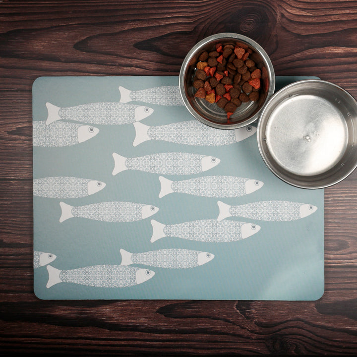 Grey Ocean Shoal Pet Food Mat