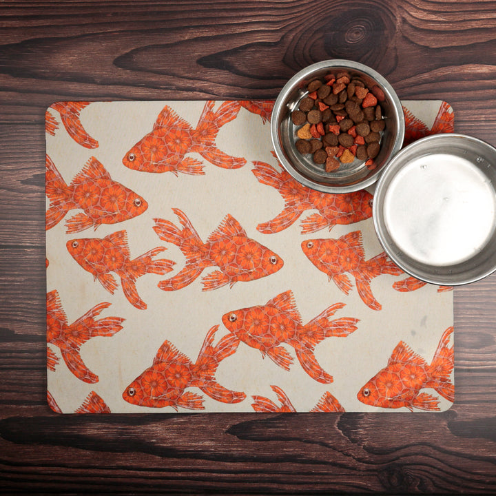 Goldfish Large Pet Food Mat - Red / Stone