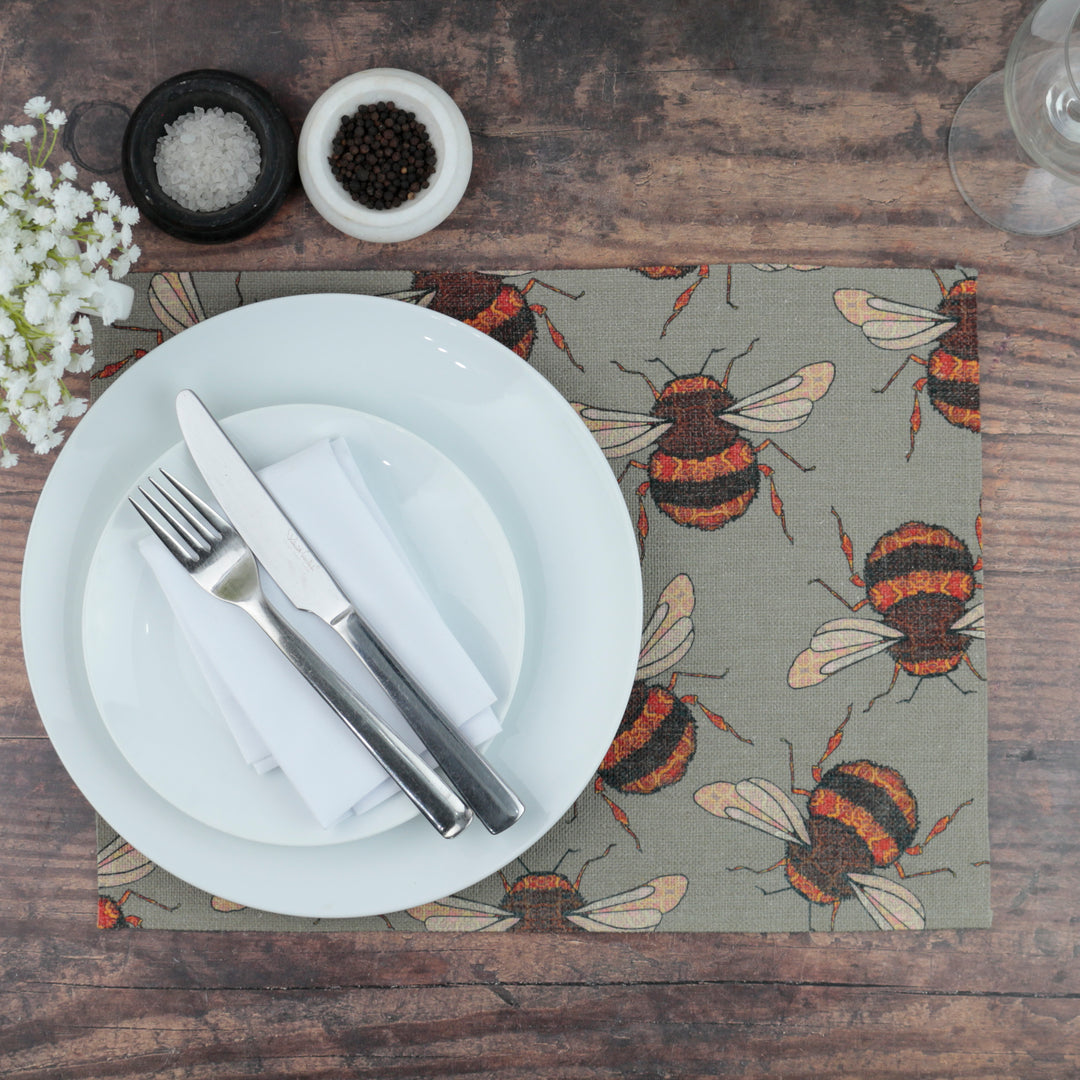 Medium Red Gold Bumblebee Fabric Placemat - DoodlePippin