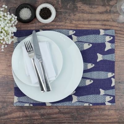 Medium Ocean School Fabric Placemat, denim blue - DoodlePippin