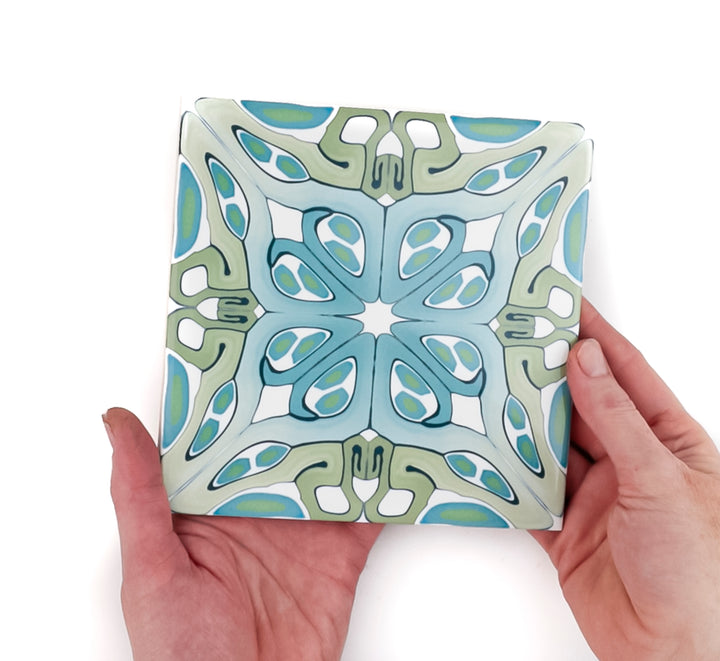 "Suzanne" muted green blue art deco tile