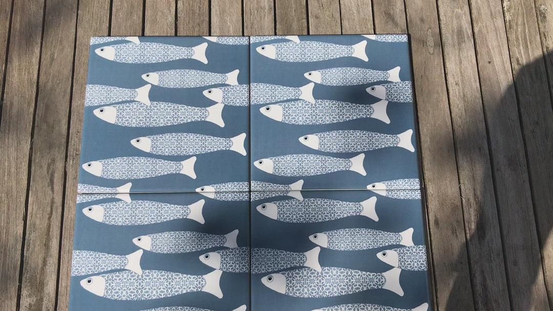 Ocean School tile - Teal -  FIRED INK Version
