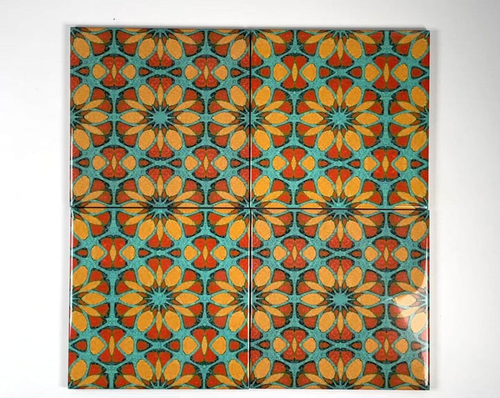 Moroccan Flower Tile - teal orange