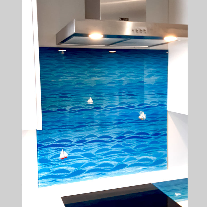 Caribbean Sea Kitchen Splashback - Boats &amp; Sea Monster Version