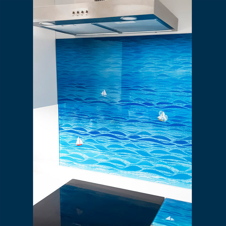 Caribbean Sea Kitchen Splashback - Boats &amp; Sea Monster Version