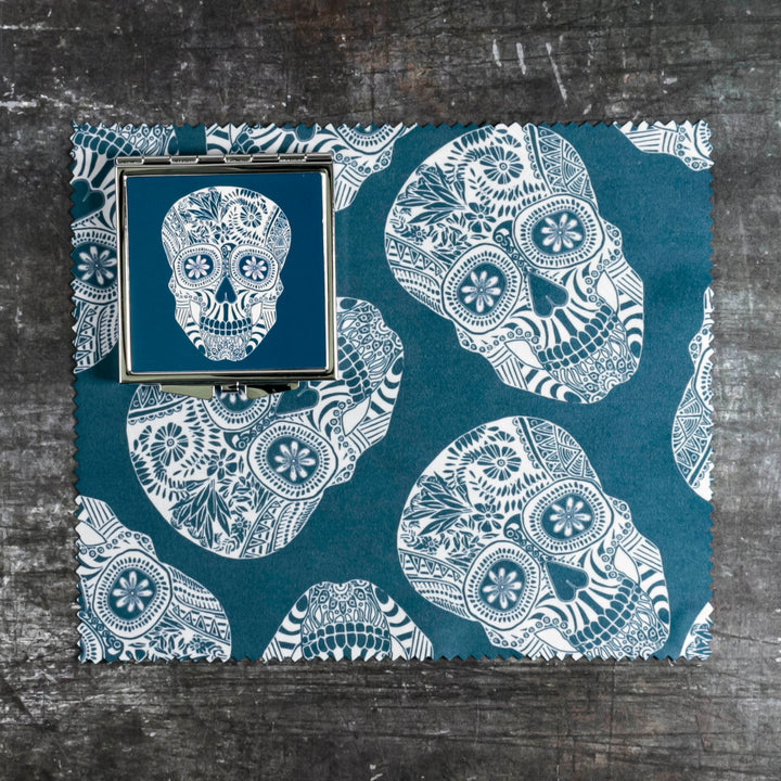 Day of the Dead Skull Folding Mirror and Lens Cloth