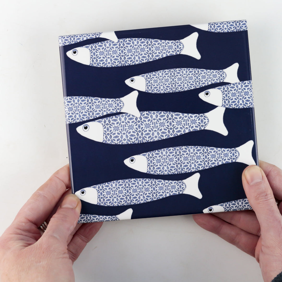 Ocean School tile - Navy -  FIRED INK Version