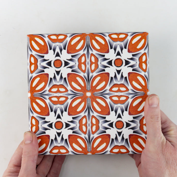 Orange Fox Flower tiles -  FIRED INK Version