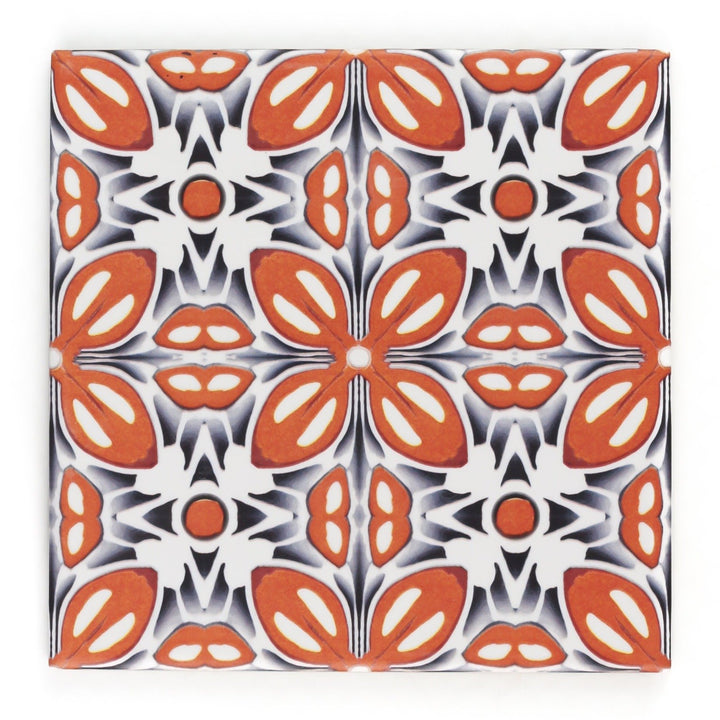 Orange Fox Flower tiles -  FIRED INK Version