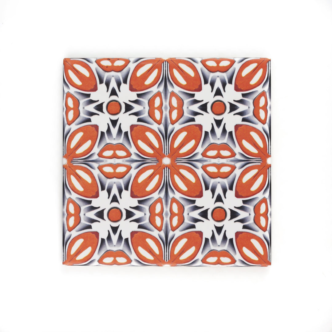 Orange Fox Flower tiles -  FIRED INK Version
