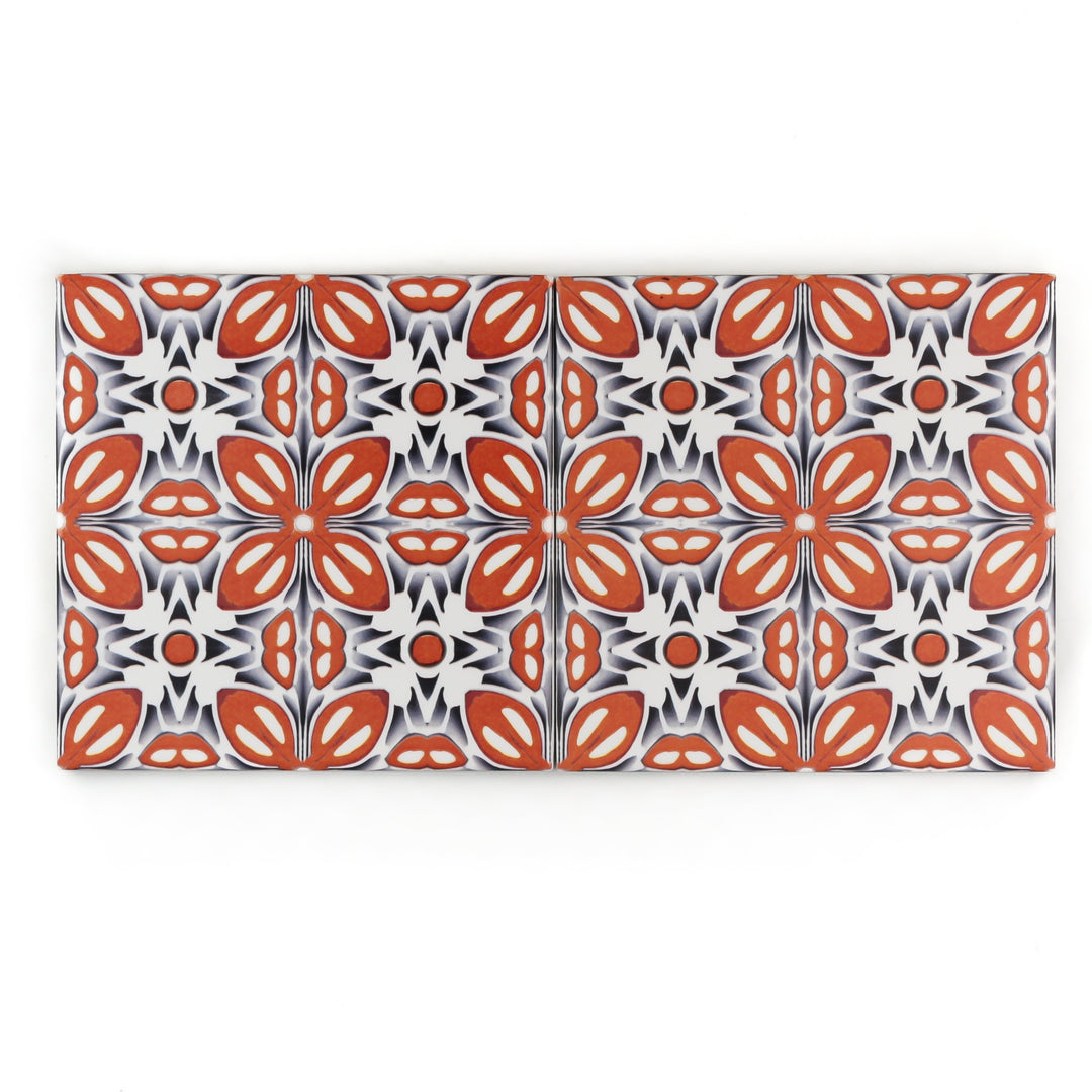 Orange Fox Flower tiles -  FIRED INK Version