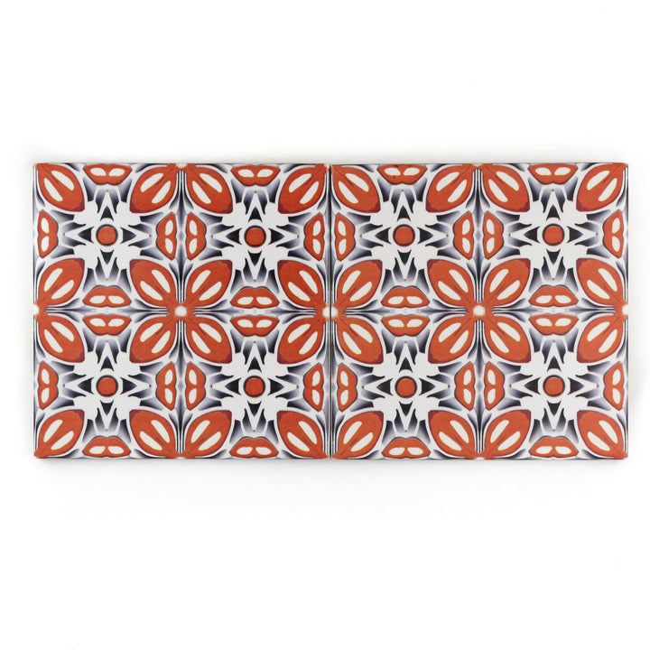 SALE SET of NINE  20x20cm Orange Fox Flower tiles -  FIRED INK Version