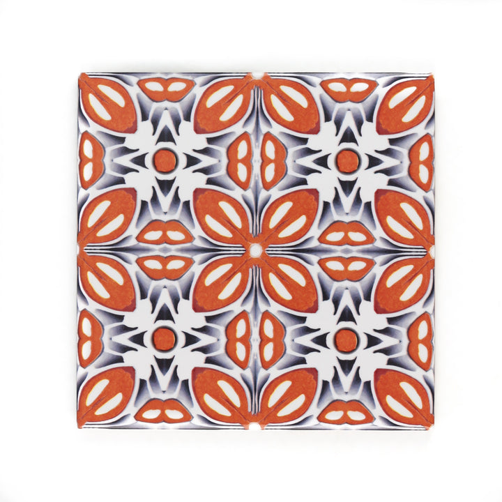 Orange Fox Flower tiles -  FIRED INK Version