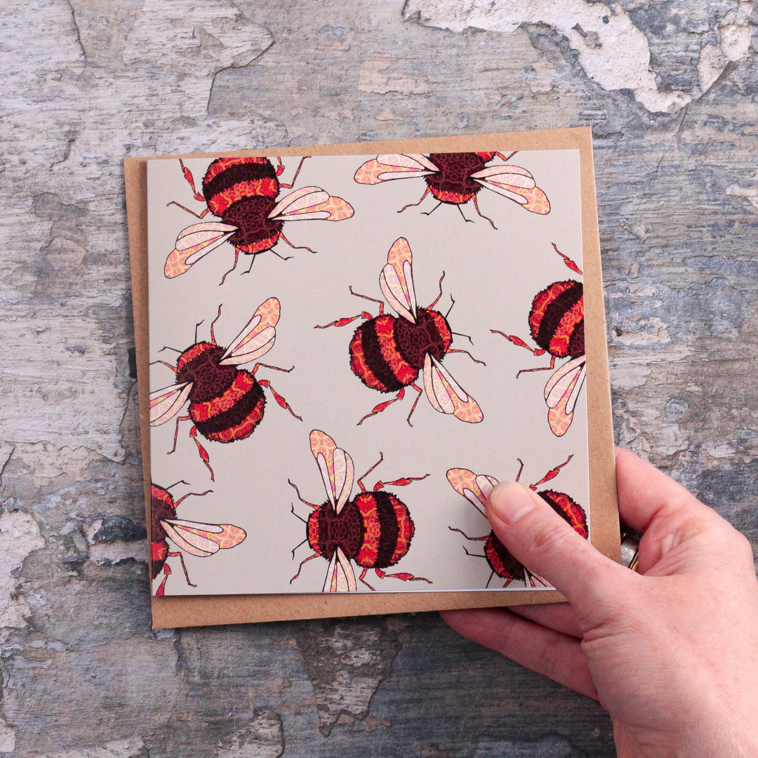 SALE Wandering Bumblebee Card - Pale Green / Beige