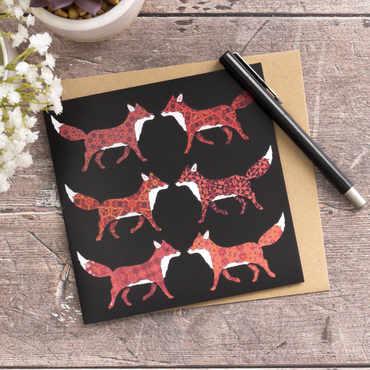 SALE Six Red Foxes on Black Card