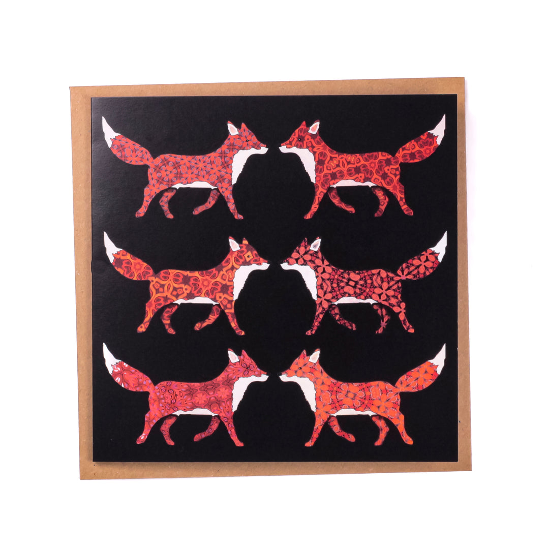 SALE Six Red Foxes on Black Card