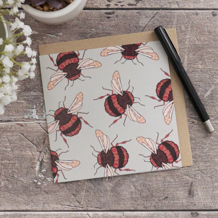 SALE Wandering Bumblebee Card - Pale Green / Beige