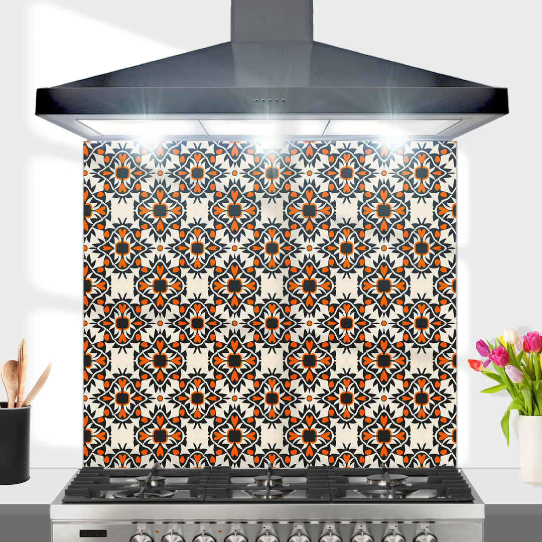 Aztec Orange Black Kitchen Splashback