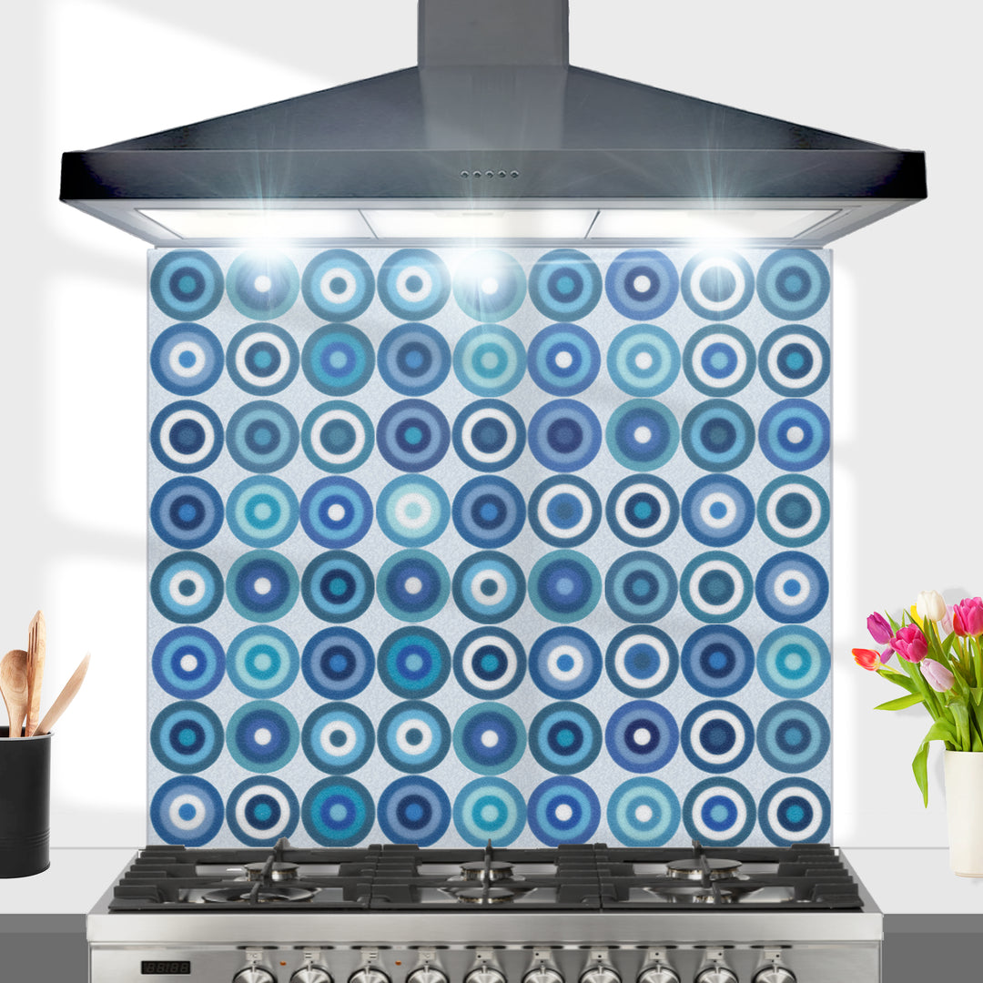 Blue Grey Turquoise Circles Kitchen Splashback