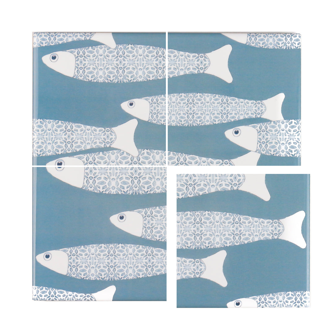 Ocean School tile - Large Scale - Grey Blue - FIRED INK Version