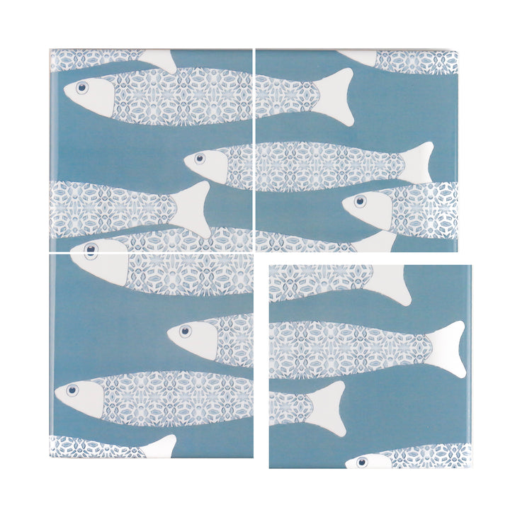 Ocean School tile - Large Scale - Grey Blue - FIRED INK Version
