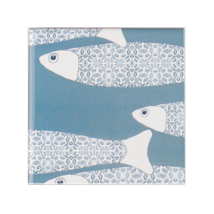 Ocean School tile - Large Scale - Grey Blue - FIRED INK Version