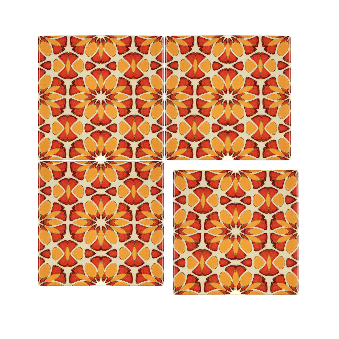 Moroccan Flower Orange Yellow tiles -  FIRED INK Version