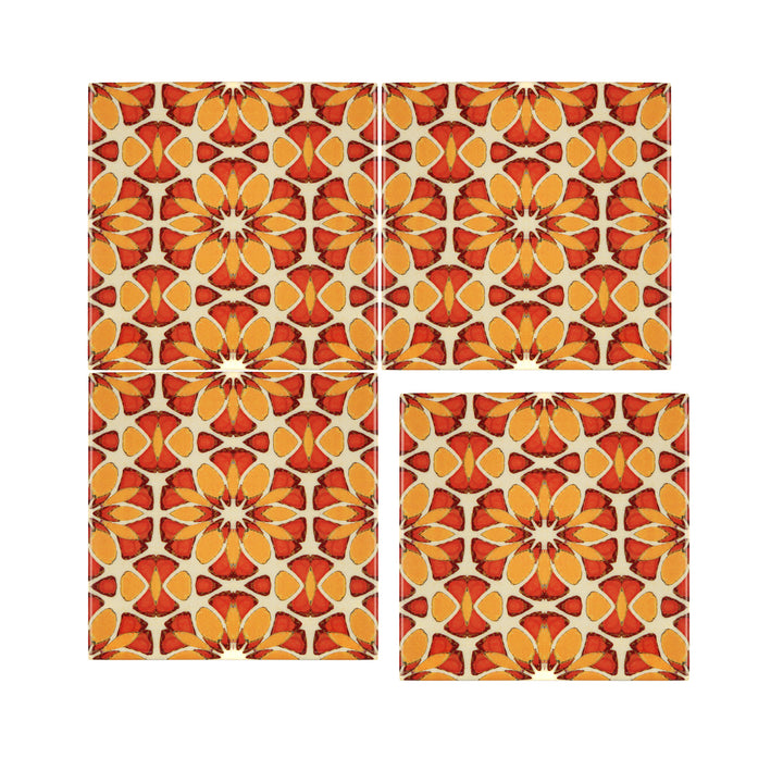 Moroccan Flower Orange Yellow tiles -  FIRED INK Version