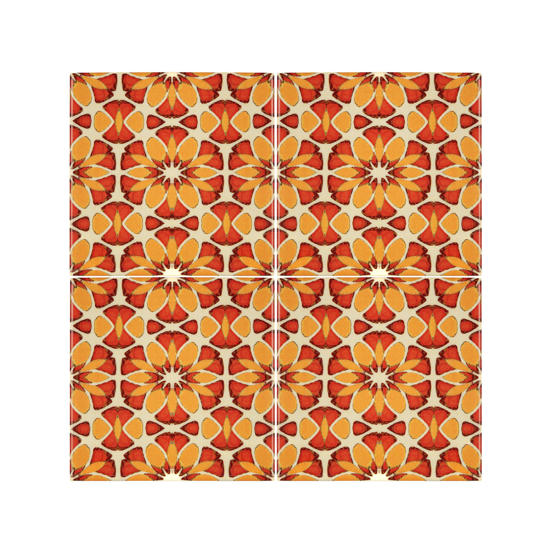 Moroccan Flower Orange Yellow tiles -  FIRED INK Version