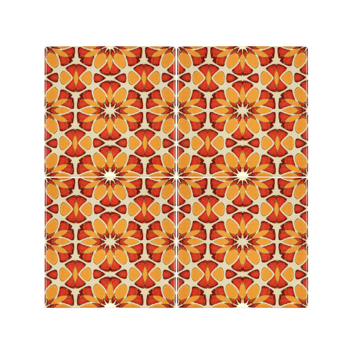 Moroccan Flower Orange Yellow tiles -  FIRED INK Version