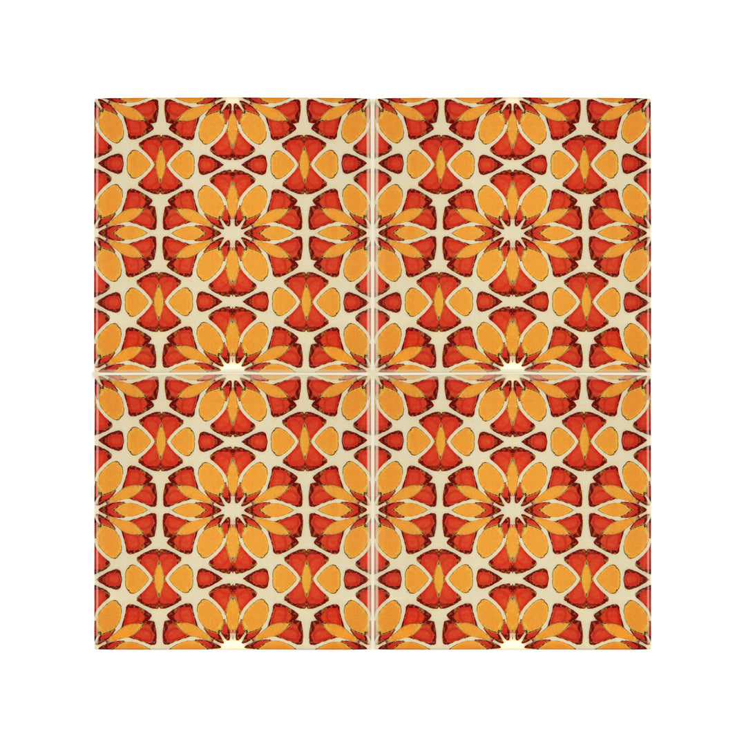 Moroccan Flower Orange Yellow tiles -  FIRED INK Version
