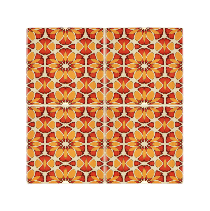 Moroccan Flower Orange Yellow tiles -  FIRED INK Version