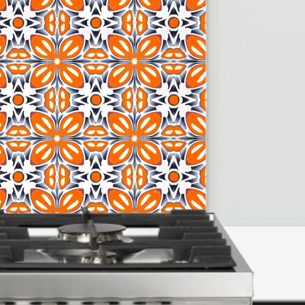 Orange Fox Flower Kitchen Splashback