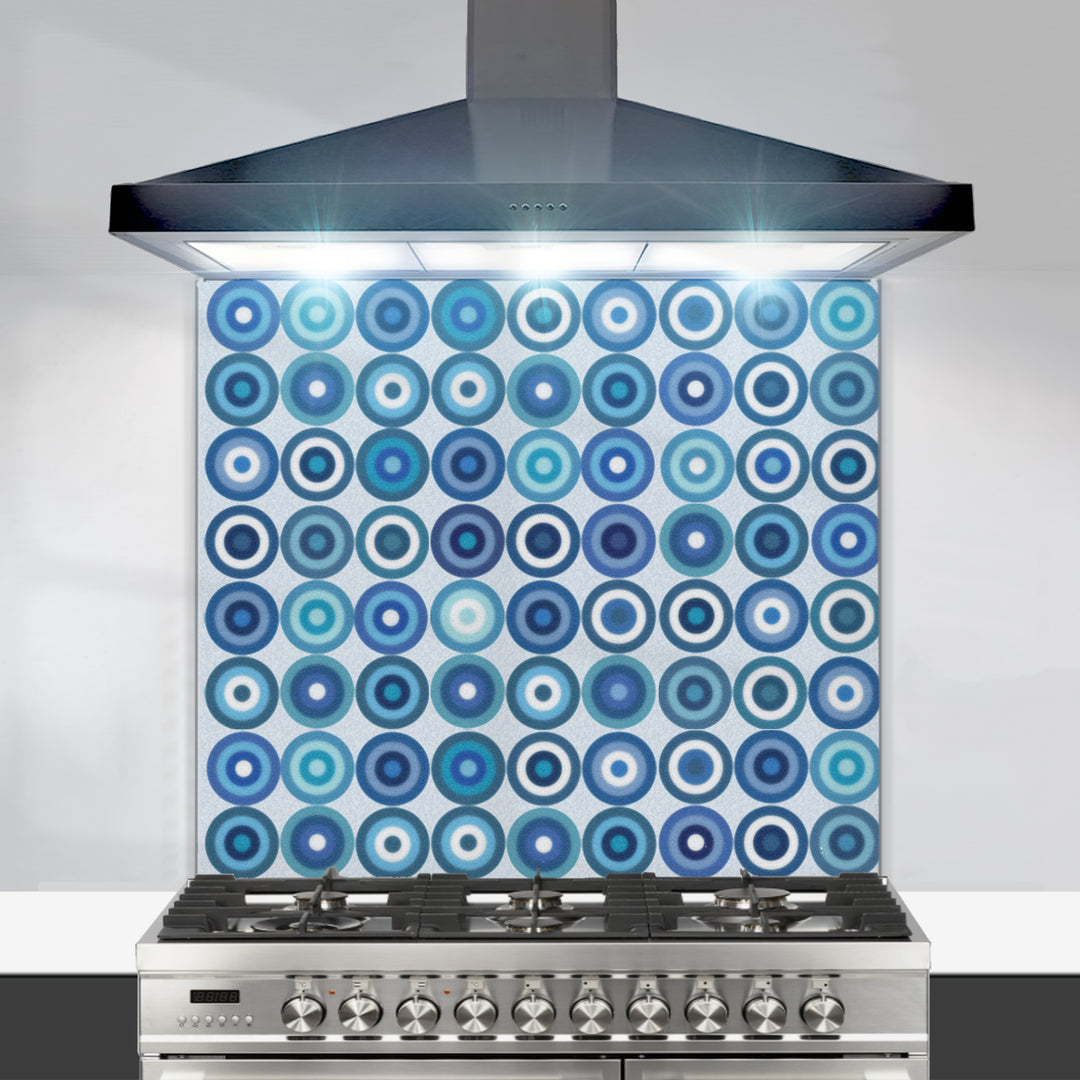 Blue Grey Turquoise Circles Kitchen Splashback