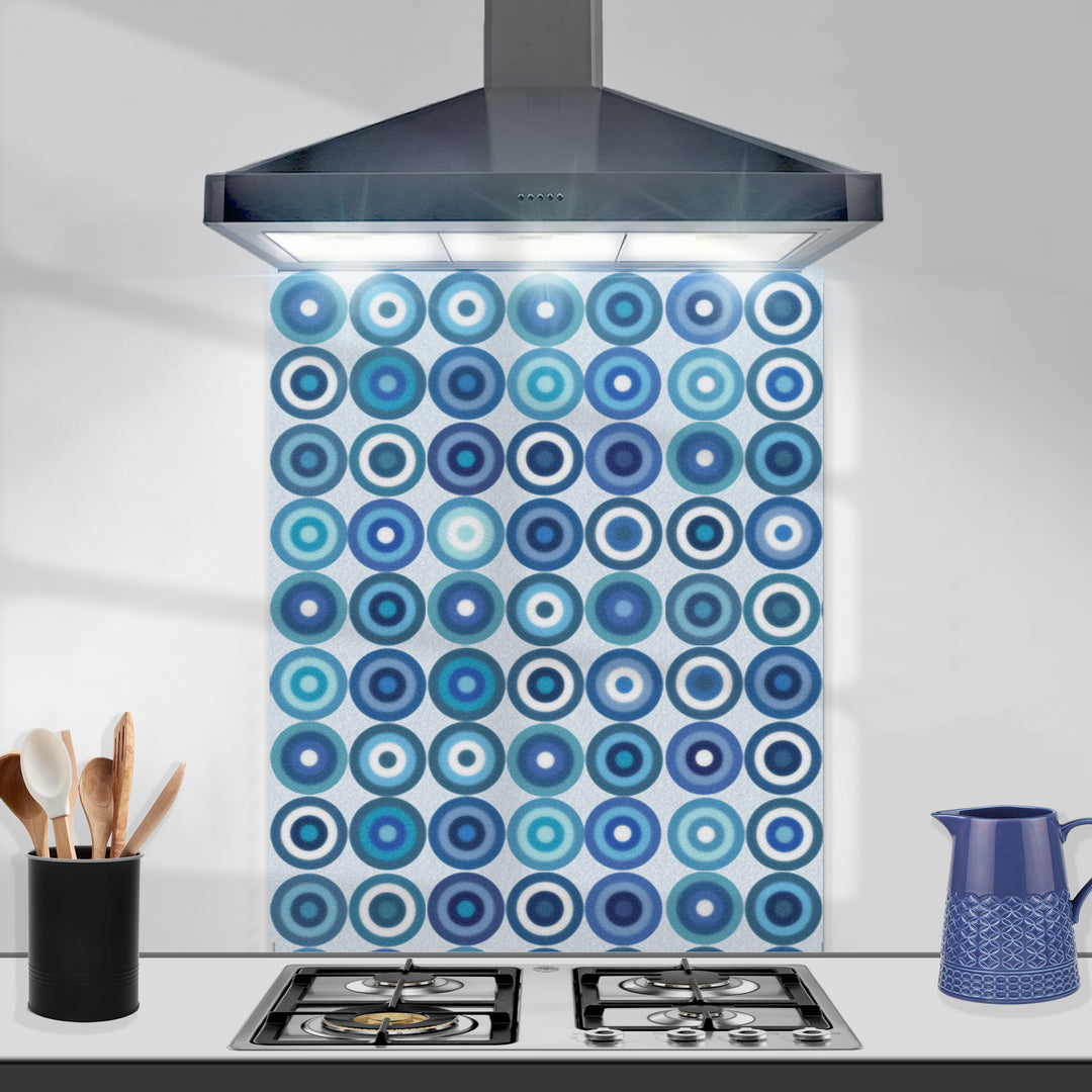 Blue Grey Turquoise Circles Kitchen Splashback