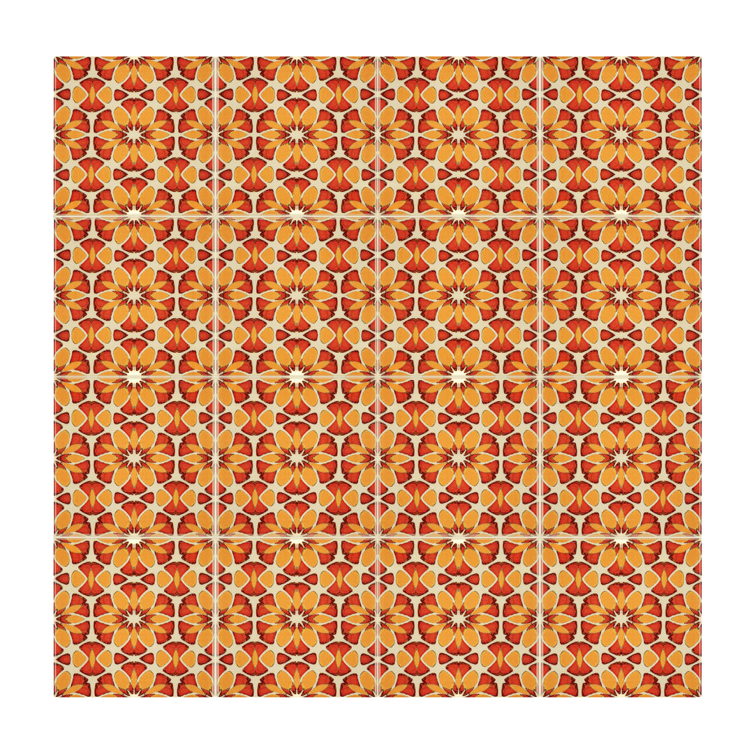 Moroccan Flower Orange Yellow tiles -  FIRED INK Version