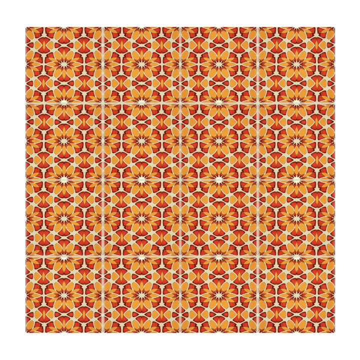 Moroccan Flower Orange Yellow tiles -  FIRED INK Version